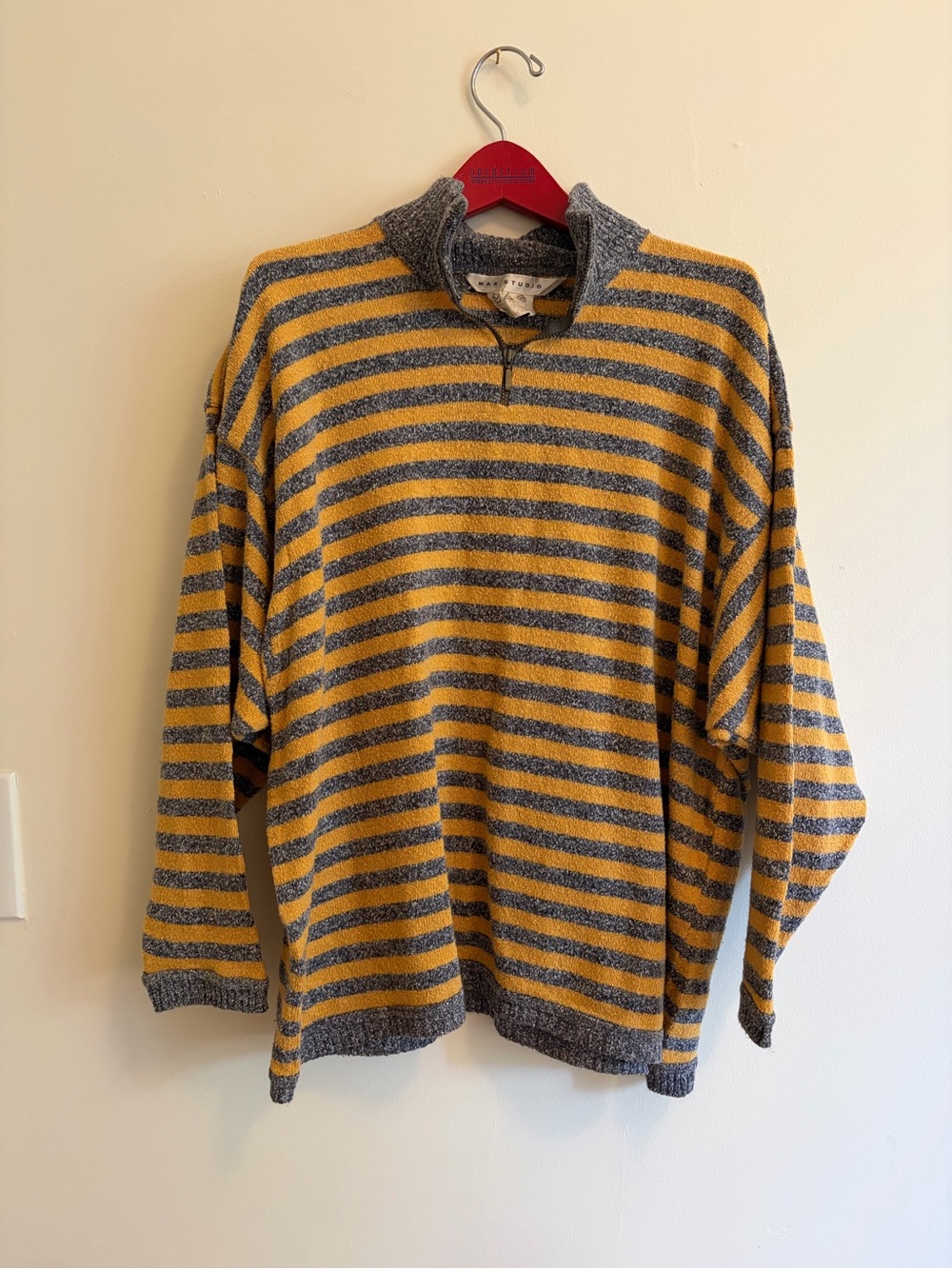 Max Studio Striped Quarter-Zip Sweater in Mustard and Gray